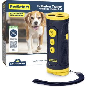 imagePetSafe Collarless Trainer  Ultrasonic Bark Deterrent  Handheld Anti Bark Device  Highpitched Sound Flashing Light and Variable Tone  Rechargeable Battery  Flashlight  Wrist Strap