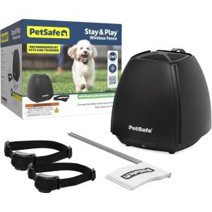 imagePetSafe Stay ampamp Play Wireless Fence with Replaceable Battery Collar  from Parent Company of Invisible Fence Brand  Circular Boundary Covers Up to 34 Acre2 Dog Wireless Fence Kit